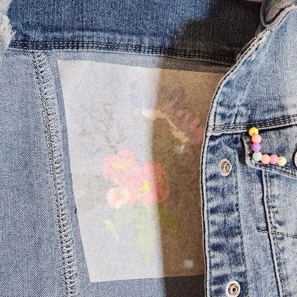 CUSTOM Hand Embroidered Denim Jacket with Beads, Child Size 6
